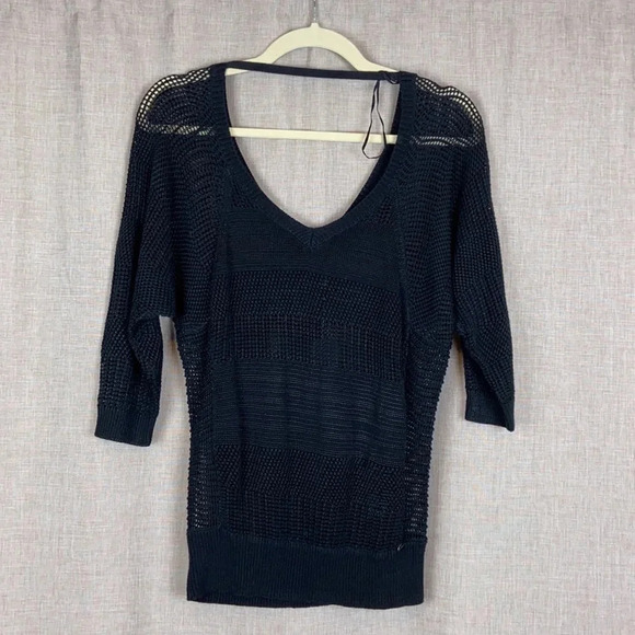 NWT Guess Black Open Knit Dolman Sleeve Top Size XS - Picture 7 of 9